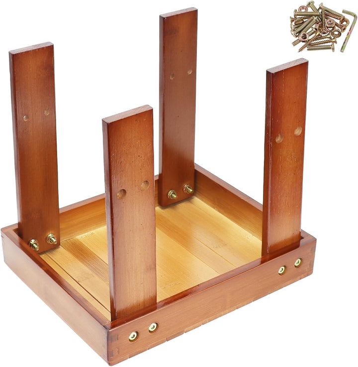 2er Set Bambus Duschhocker, Kleiner Badezimmer Hocker aus Holz mit Ablage, 28 x 23 x 26 cm Natur Bam