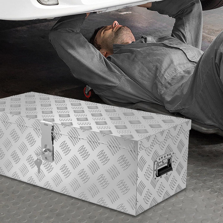 YRHome 38L Aluminium WerkzeugkisteAlubox Aluminiumkiste Transportbox Deichselbox Für PKW Anhänger Mi
