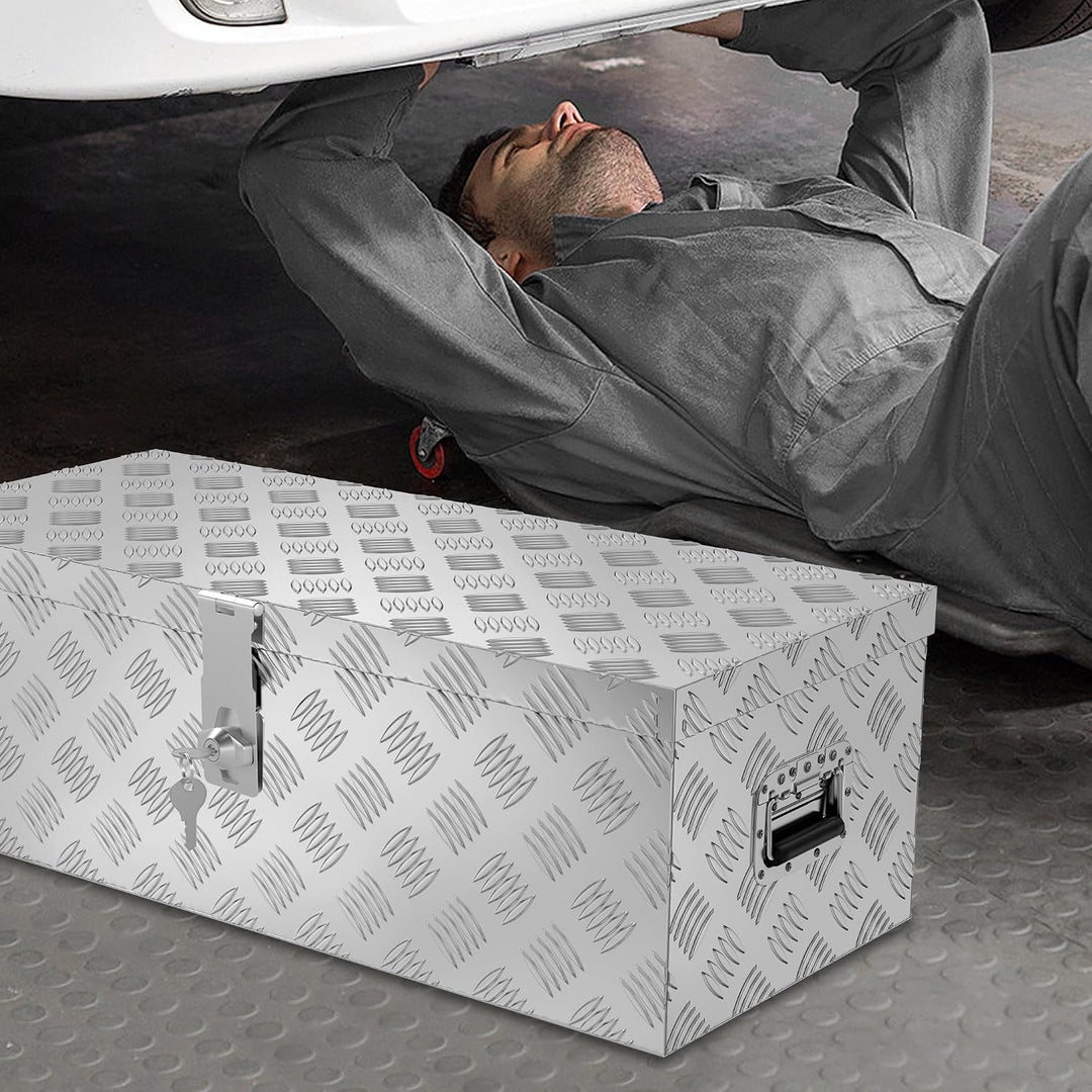 UISEBRT Alubox Transportbox 762x330x244 mm, robuste Werkzeugkiste, wasserdicht, 2 Schlüssel (Silber)