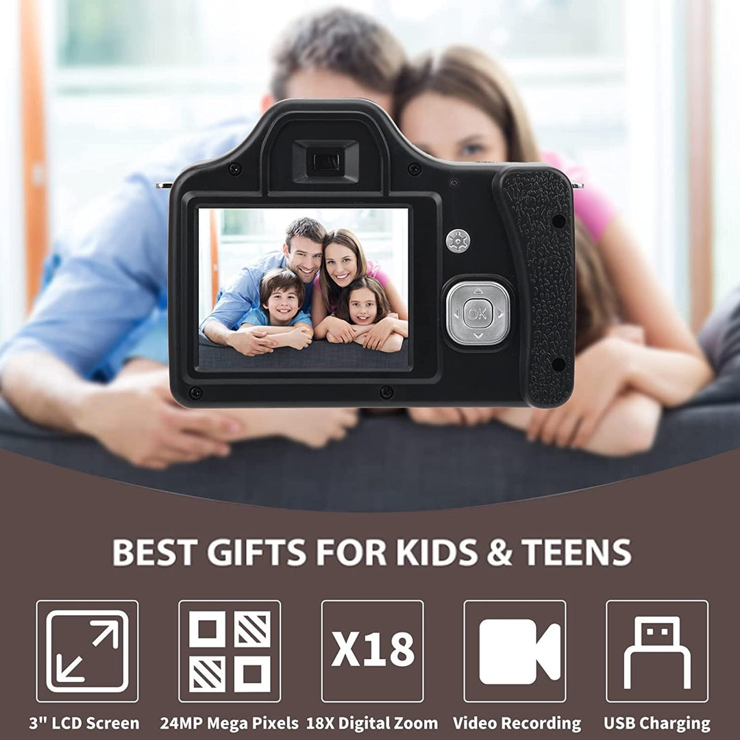 HD-DSLR-Kamera mit 18-fachem Zoom, 3-Zoll-LCD-HD-Bildschirm, CMOS 5 MP, Bis zu 24 MP Sensor, F/2,9 F