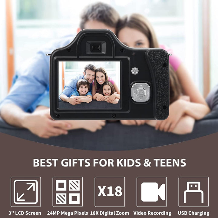 HD-DSLR-Kamera mit 18-fachem Zoom, 3-Zoll-LCD-HD-Bildschirm, CMOS 5 MP, Bis zu 24 MP Sensor, F/2,9 F