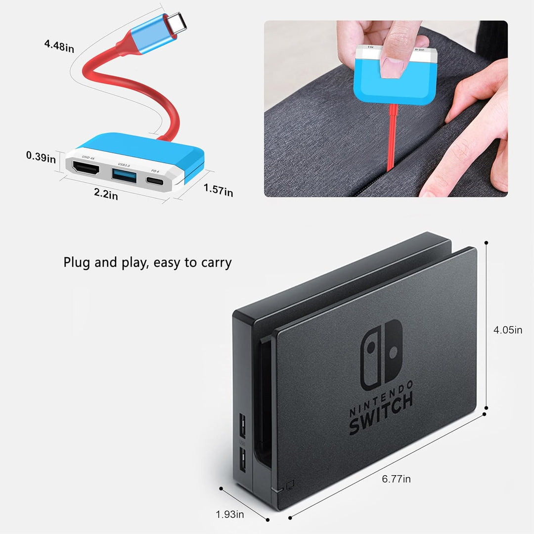 Switch Dock für Nintendo Switch/OLED Switch, 3-in-1 Mini Switch TV Dock mit 4K HDMI USB 3.0 Port USB