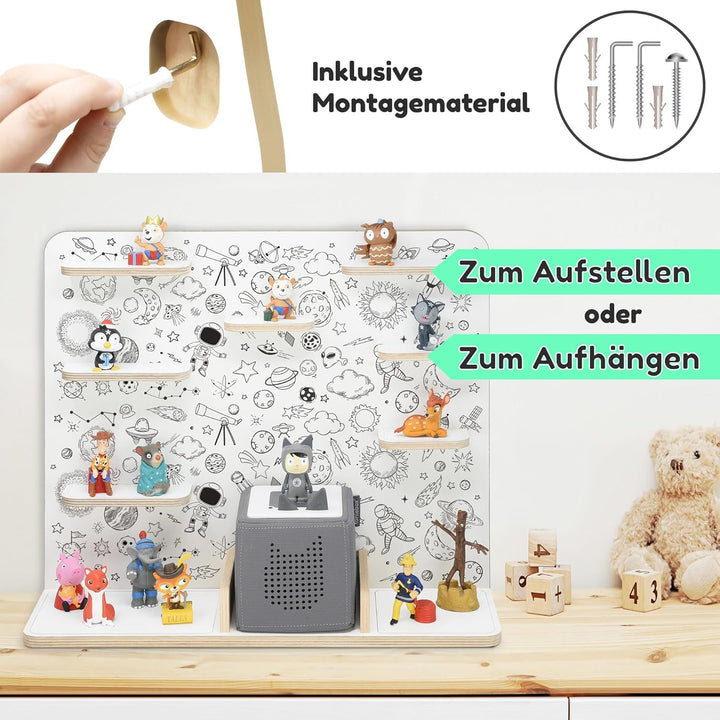 stadtecken Holzregal für Musikbox I Geeignet für die Toniebox und ca. 50 Tonies I Perfekte Tonie Auf