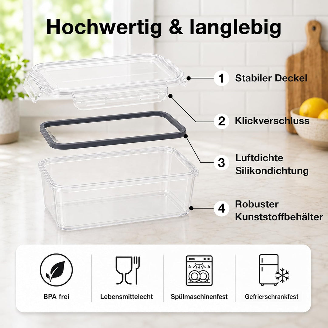 Haushaltszauber® Frischhaltedosen Set – 14-teilig (7 rechteckige 1,10 L &amp; 7 runde 0,96 L) | Luftdich