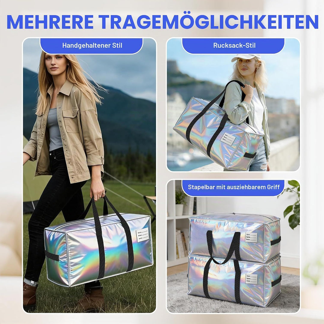 4pcs Grosse Aufbewahrungstasche 87L Heavy-Duty Umzugstaschen mit 8 Kärtchen, Faltbare Umzugskartons