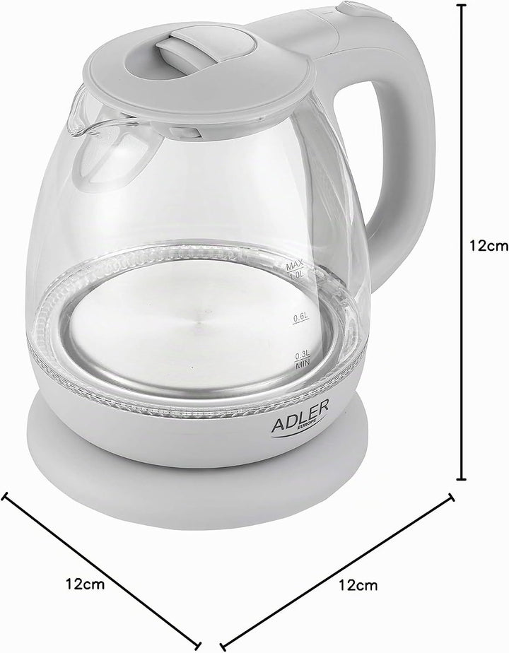 adler AD 1238 Elektrischer Wasserkocher aus Glas, klein, 1 l, 1100 W, LED-Beleuchtung, 1100 W, 1 Lit