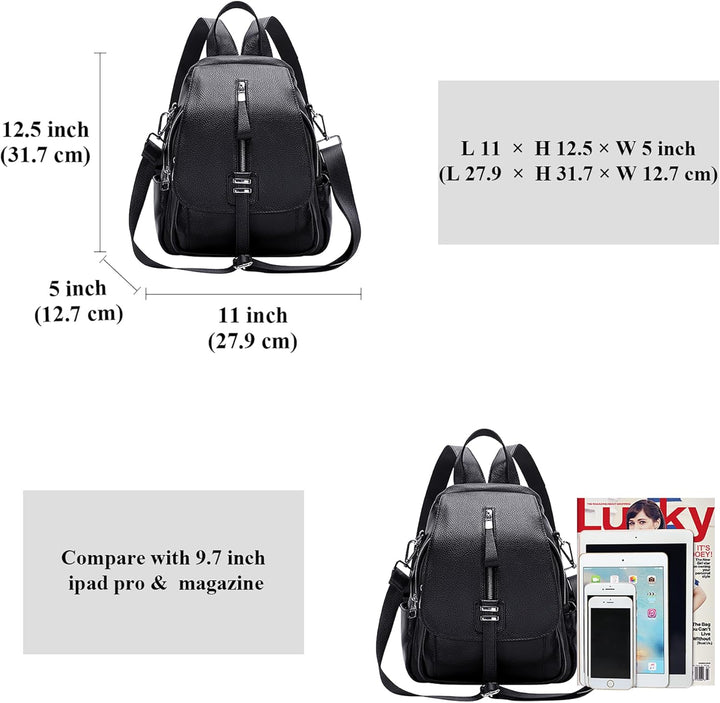 ALTOSY Echtes Leder Rucksack Geldbörse für Frauen Wandelbare Umhängetasche mit Schnalle Klappe Schwa