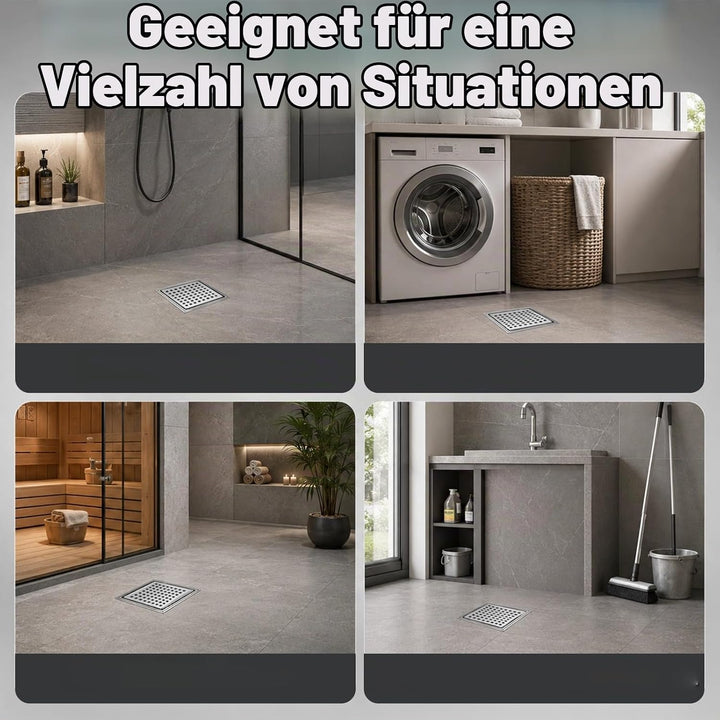 Duschrinne Quadratisch Edelstahl Bodenablauf mit 360° Siphon Geruchsstop, 15x15CM Bodenablauf Dusche