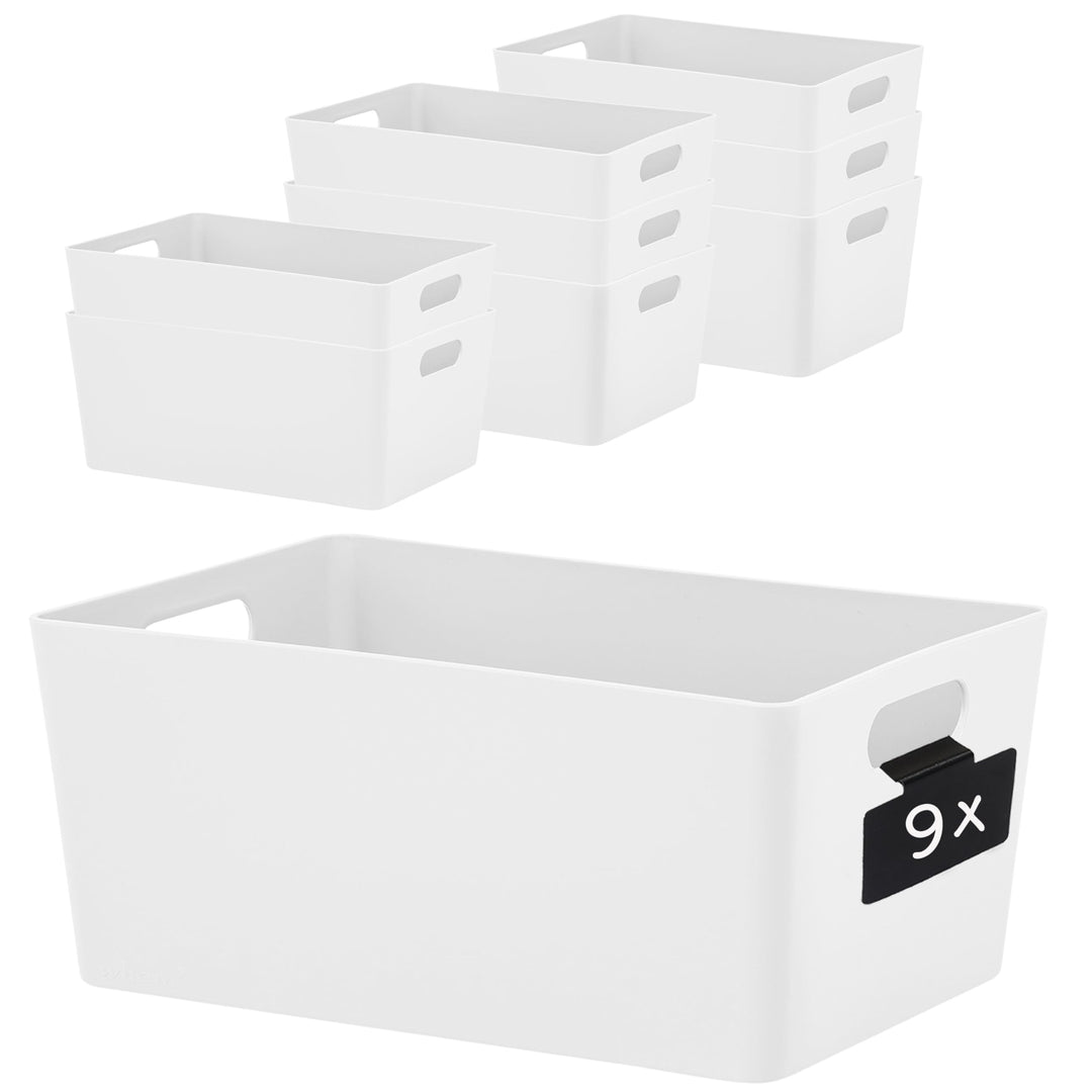 9x Ordnungsbox WEIss mit Beschriftungsclip - DINA5 - 25x17x11cm - 3,9 Liter Ordnungssystem Ordnungsk