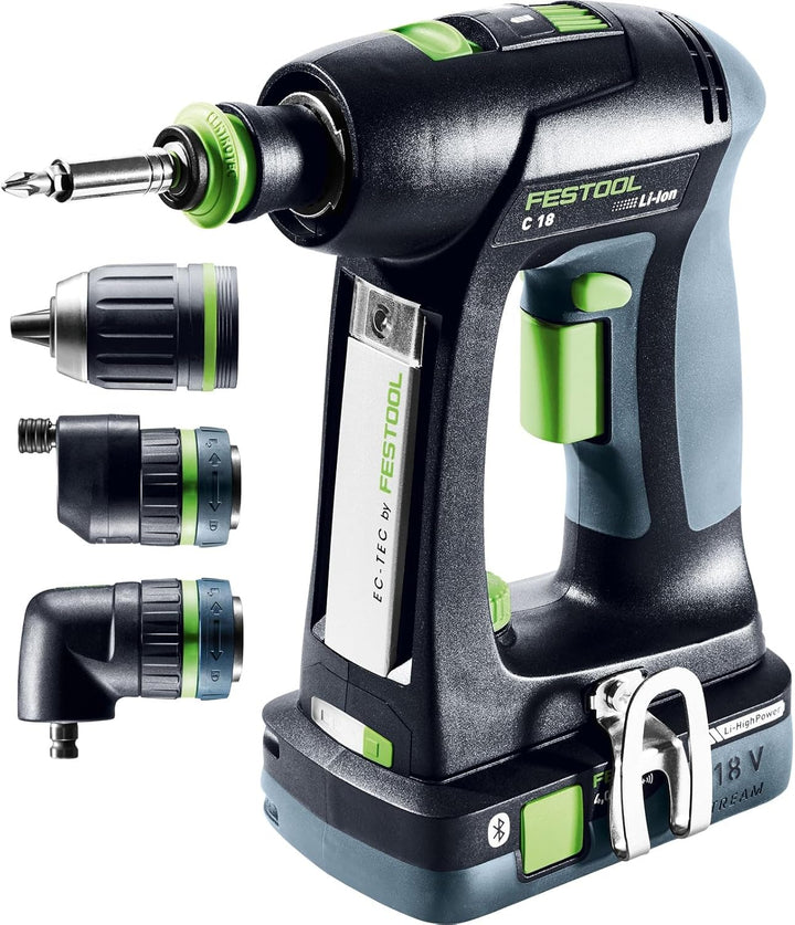 Festool Akku-Bohrschrauber C 18 HPC 4,0 I-Set (mit Akkupacks, Schnellladegerät, Werkzeugfutter, Schn