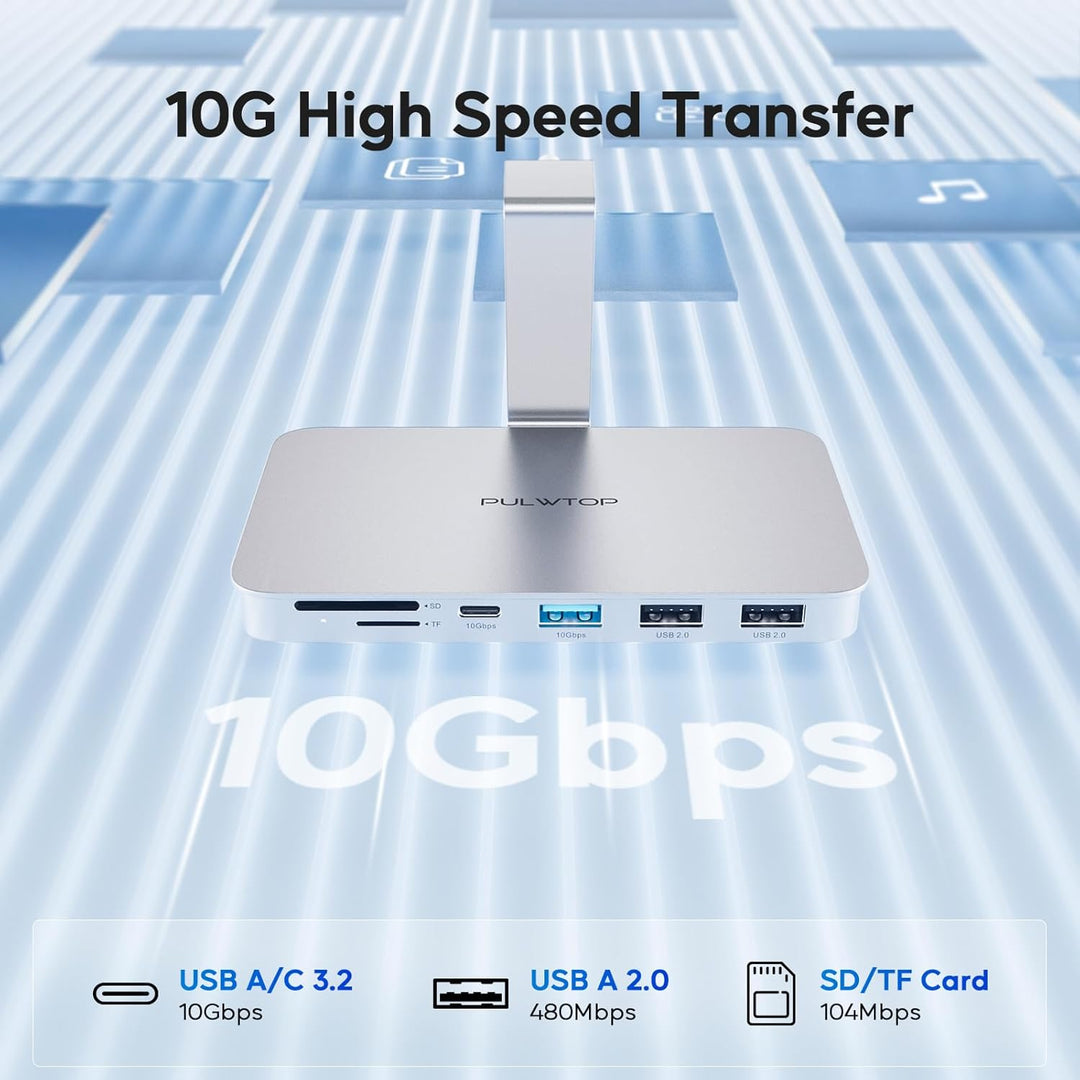 USB C Hub für iMac M1/M3/M4, iMac Zubehör 6 in 1 mit USB C 3.2 Gen 2, USB A 3.2 Gen 2, SD&TF, 2 x US