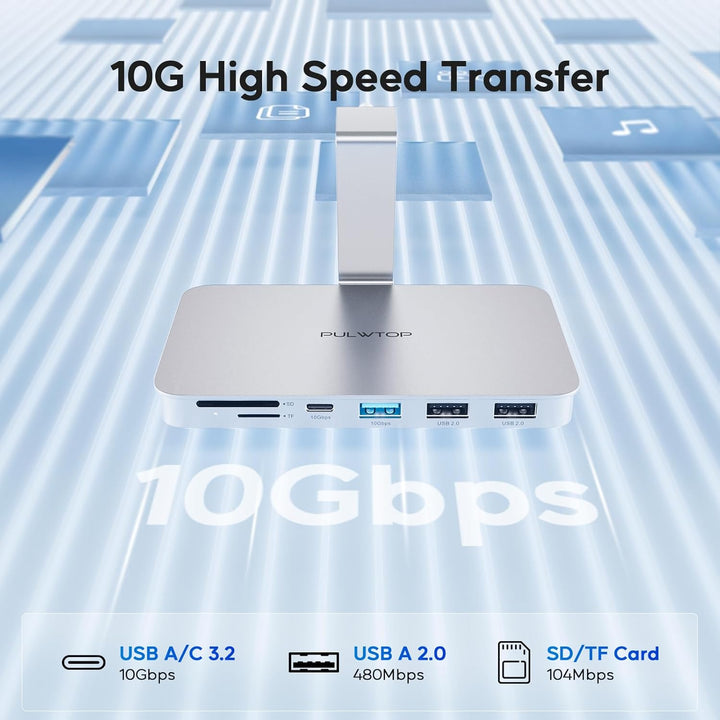 USB C Hub für iMac M1/M3/M4, iMac Zubehör 6 in 1 mit USB C 3.2 Gen 2, USB A 3.2 Gen 2, SD&TF, 2 x US