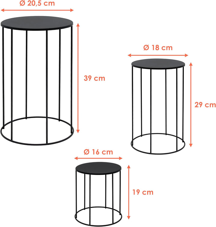 Spetebo Metall Blumenhocker 3er Set rund schwarz - 39, 29 und 19 cm - Industrial Design Pflanzenstän