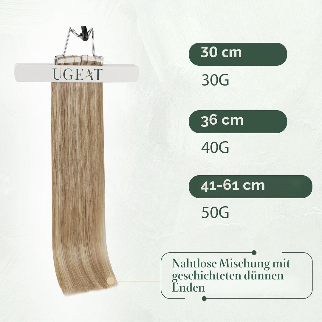 Ugeat Haarverlängerung Echthaar Tape in Extensions Echthaar Blond Remy Echthaar Extensions Tape Gold
