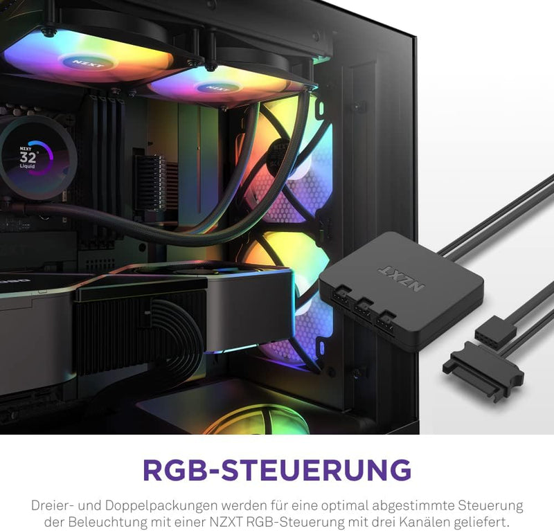 NZXT F140 RGB Core Doppelpackung – 2 × 140 mm nabenmontierte RGB-Lüfter mit RGB-Steuerung – 8 einzel