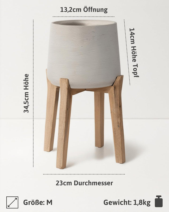 Finestgreen Patt Feet High | Handgefertigtes Pflanzgefäss auf Holzfüssen (M Ø:16,5 Ö:13,2 H:35 cm, G