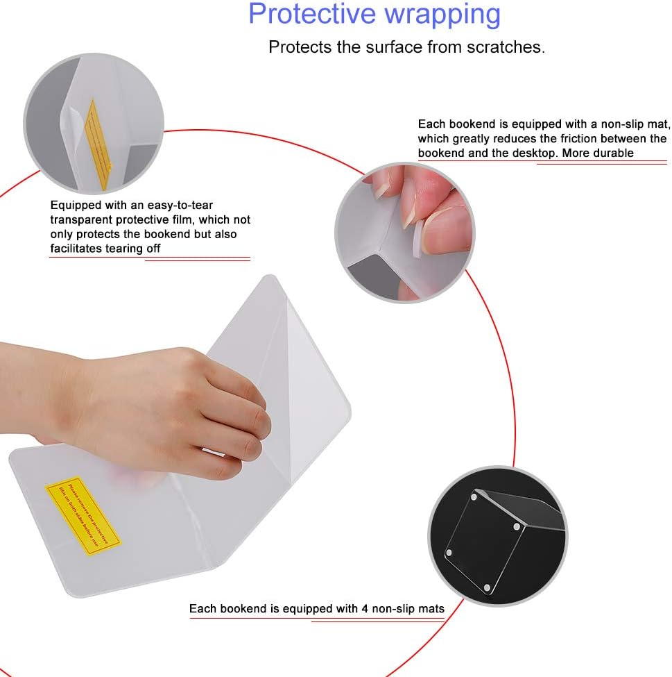 Buchstütze, MerryNine Acryl Transparente Buchstützen mit Rutschfester Auflage für Bücherregal Büro S