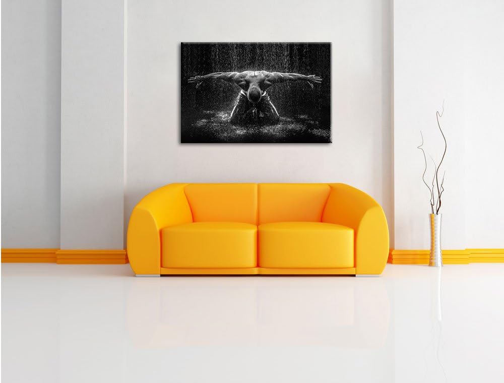 Pixxprint Bodybuilder im Regen als Leinwandbild/Grösse: 100x70 cm/Wandbild/Kunstdruck/fertig bespann