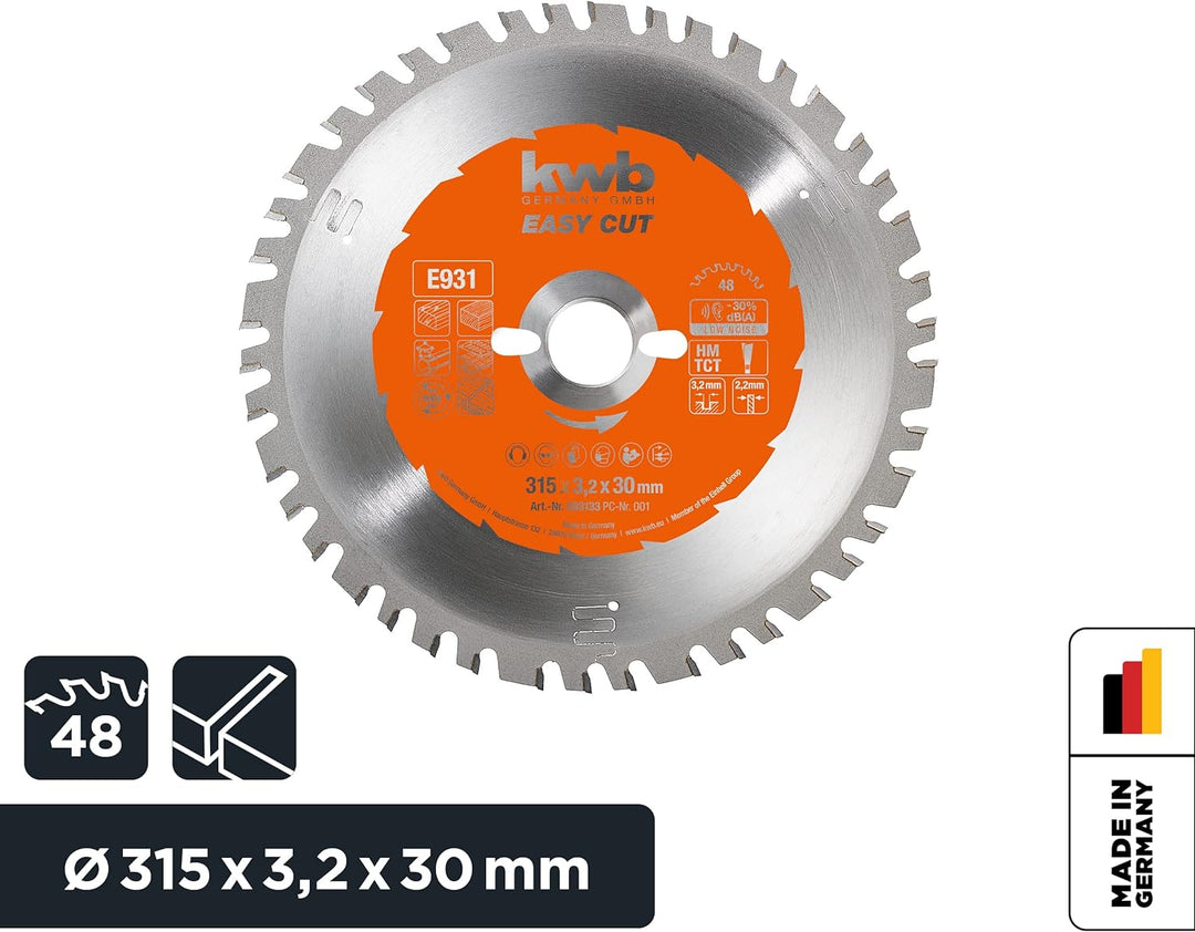 kwb Kreissägeblatt 315 x 30 mm, Made in Germany, Nagelfest, für Holz mit Metallresten, Universal Säg