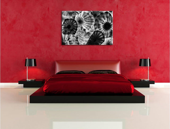 Monocrome, bunte Quallen, Format: 100x70 auf Leinwand, XXL riesige Bilder fertig gerahmt mit Keilrah