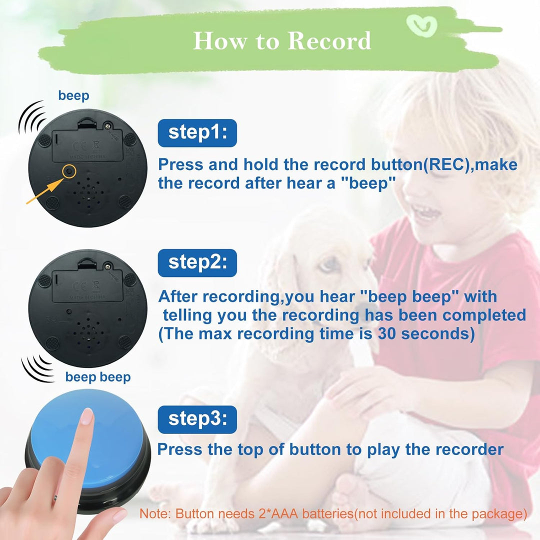 Gelabur Set von 4-Hundetasten für Kommunikation, Voice Recordable Tasten für Klassenzimmer, Hundetra