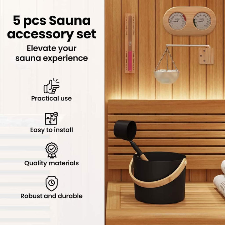 vidaXL Sauna Zubehör Set 5 pcs Schwarz, Badezimmer, zylindrisch, moderne Designideen für stylische u