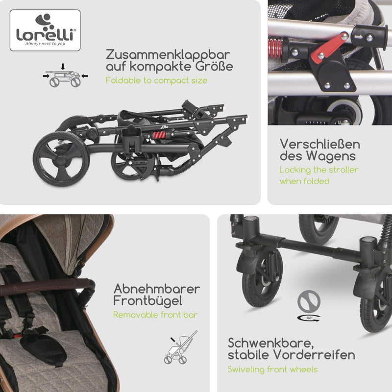 Lorelli Kinderwagen Alba 2 in 1 mit Liegeposition, Kombikinderwagen, Baby Buggy klein zusammenklappb