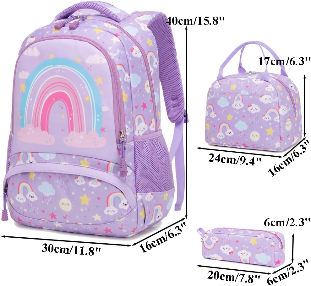 Kimwadalh Kinderrucksack Mädchen Rucksack Leichtgewicht Schulrucksack Regenbogen Schulranzen für Mäd