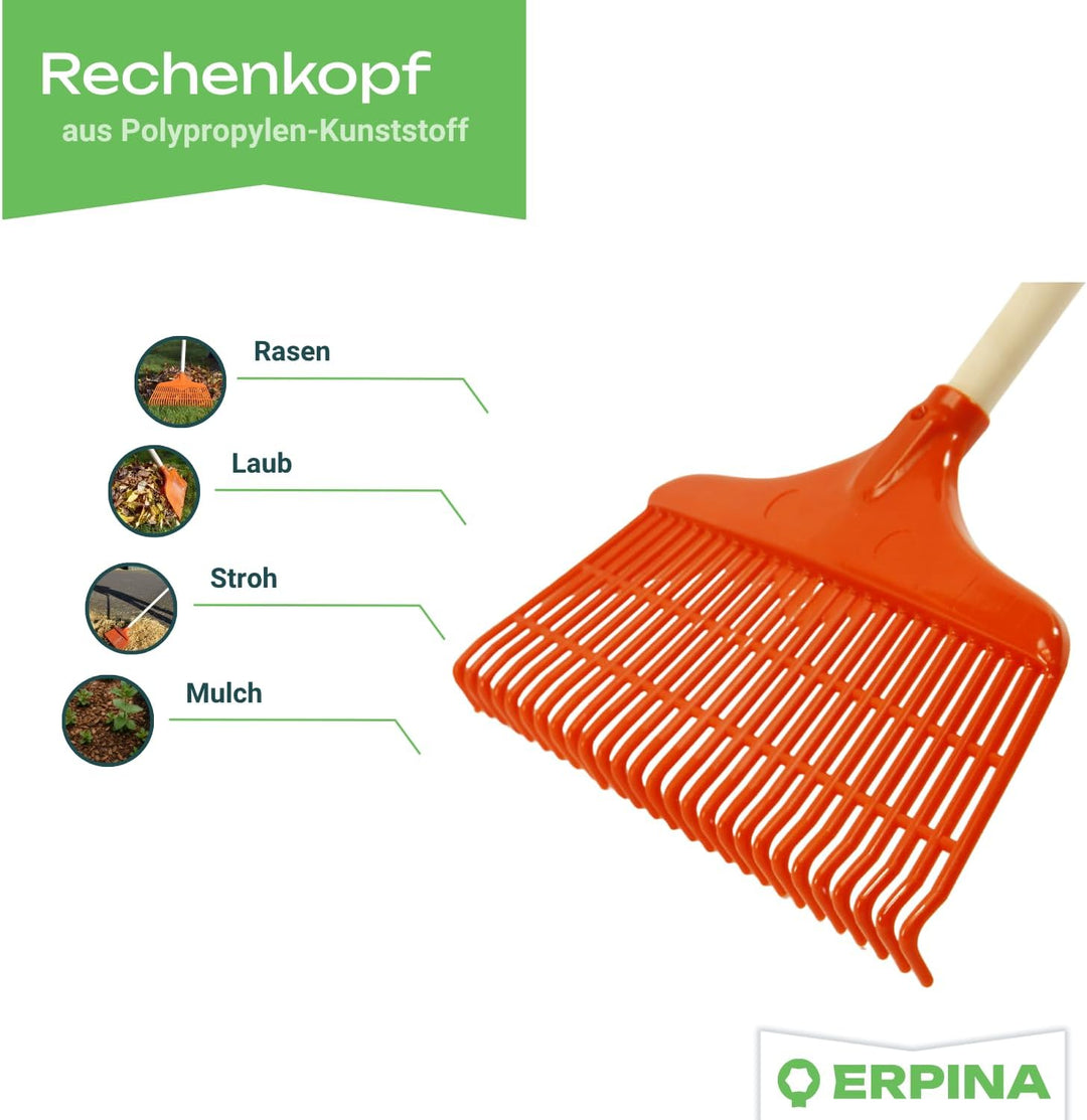 3er Pack Laubbesen 40cm - robuste Harke, Rechen mit Kunststoffkopf, Profiqualität für effizientes La
