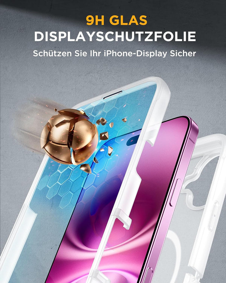 Miracase 360 Grad für iPhone 16 Hülle mit Magsafe, Eingebaut Glas Schutzfolie, Komplettschutz HandyH