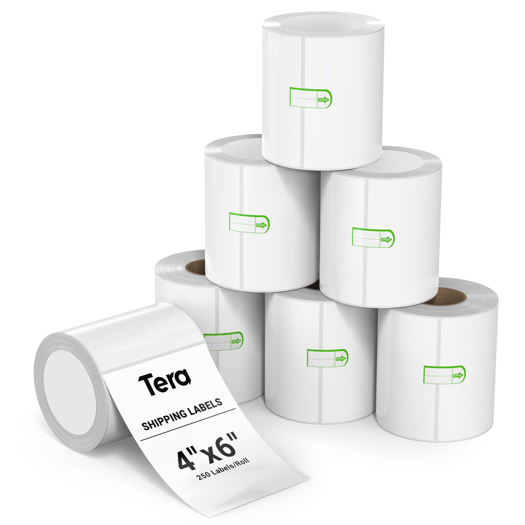 Tera Shipping Label Versandetiketten 100 x 150 mm, 250 Labels x 6 Rollen = 1500 Labels für Verschied