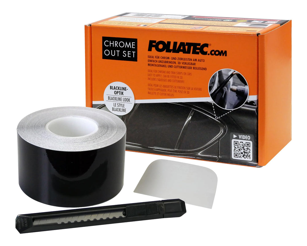 Foliatec Chrome Out Set Auto Zierleisten Folie Zierstreifen zum Folieren von Auto Chromleisten, schw