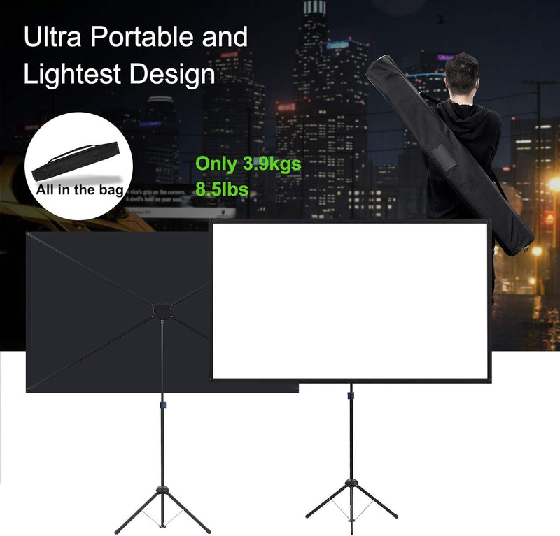 Beamer Leinwand mit Stativ, Tragbar Projektor Leinwand 80 Zoll, 16:9, 4K HD Projektion Leinwand, Lei