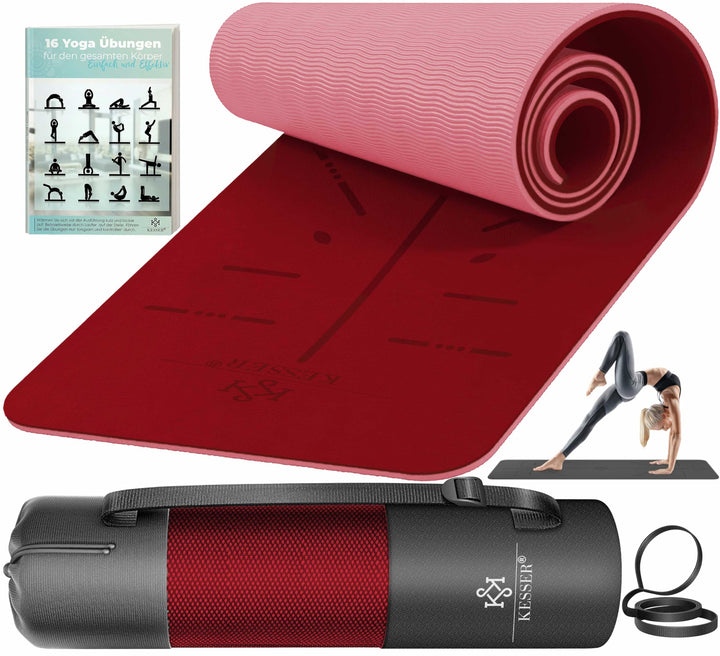 KESSER® Gymnastikmatte mit Tragegurt rutschfest TPE Yogamatte Gepolstert &amp; rutschfest Fitnessmatte,