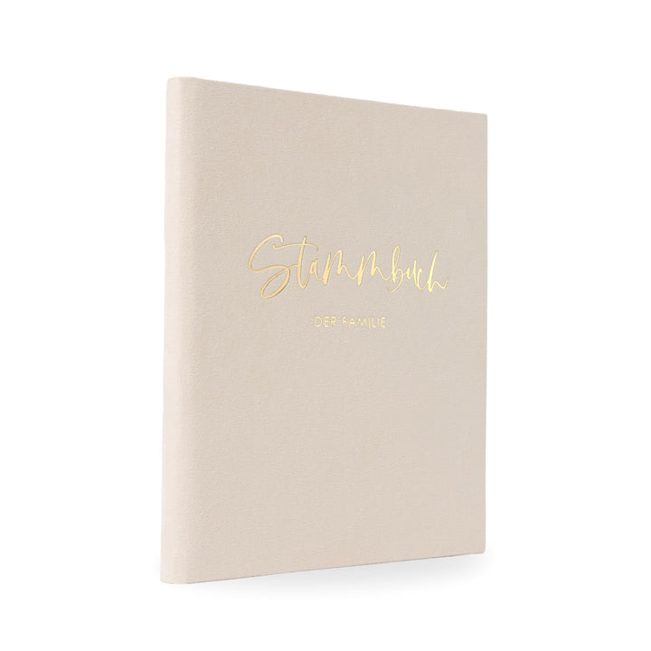 Stammbuch Hochzeit Beige-Grau Gold Samt Velour, handgefertigt inkl. vorgedruckten Innenseiten -Stand