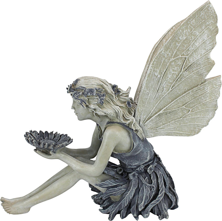 Design Toscano Die Sonnenblumenfee Gartenstatue Vogeltränke, Polyresin, stein, 51 cm, Sonnenblumen