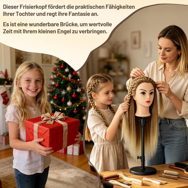 TwoWin Friseurkopf mit Haaren, 29 Zoll (74 cm) 100% Synthetischer Übungskopf, Trainingskopf Friseur