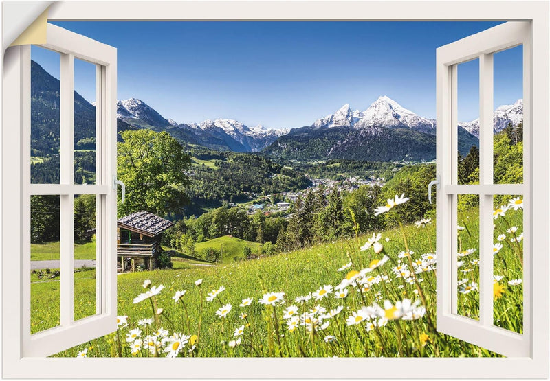 ARTland Wandbild selbstklebend Vinylfolie 100x70 cm Fensterblick Fenster Alpen Landschaft Berge Wald