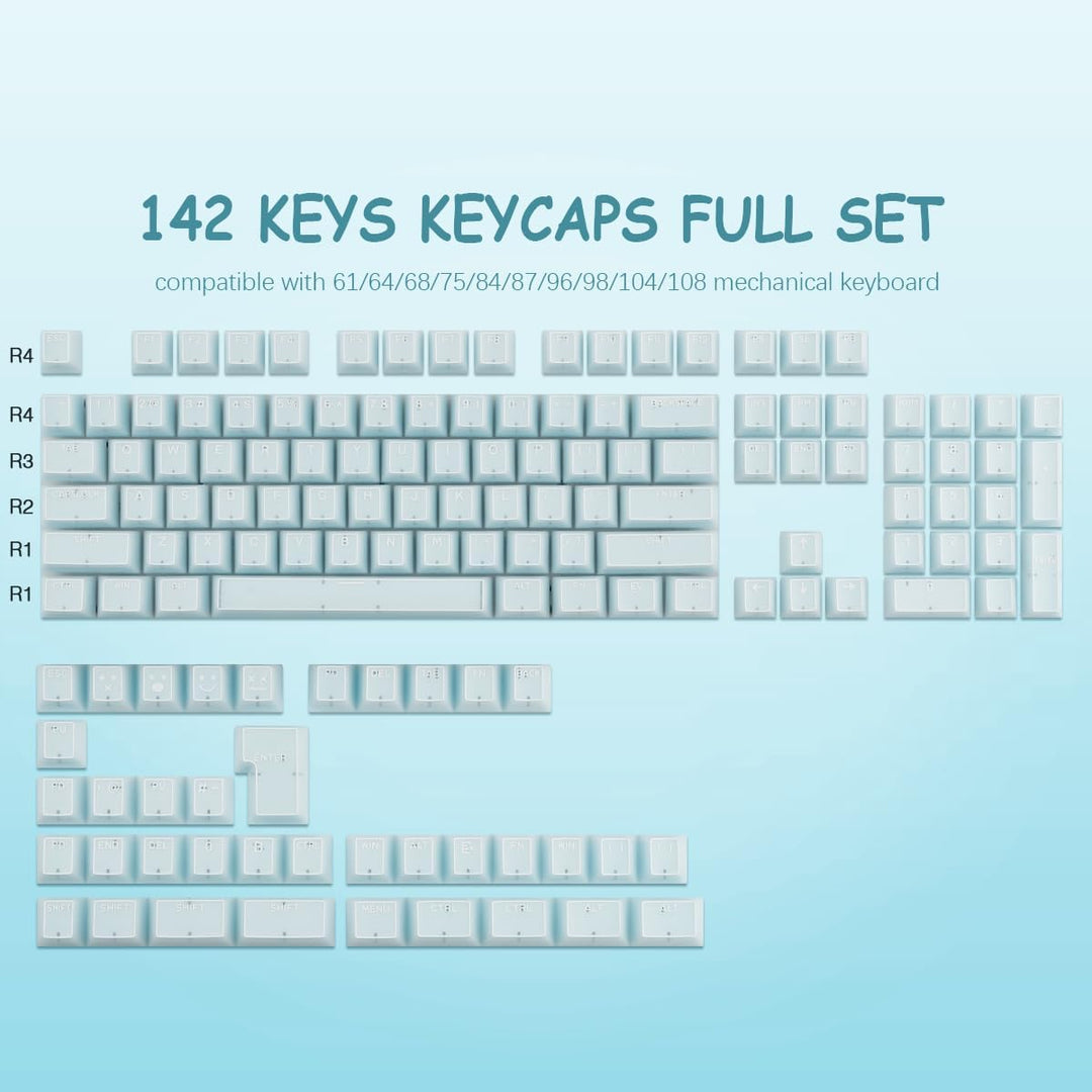 Sunzit Blau Jade Keycaps, Double Shot PBT&PC Tastatur Jelly Keycaps 142 Tasten Cherry Profile Keycap