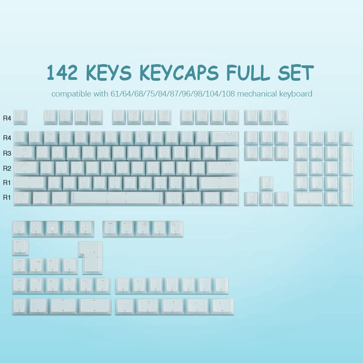 Sunzit Blau Jade Keycaps, Double Shot PBT&PC Tastatur Jelly Keycaps 142 Tasten Cherry Profile Keycap