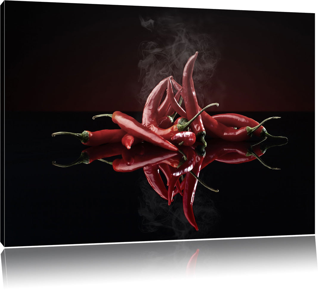 Pixxprint Feurige rote Chili-Schoten als Leinwandbild/Grösse: 100x70 cm/Wandbild/Kunstdruck/fertig b