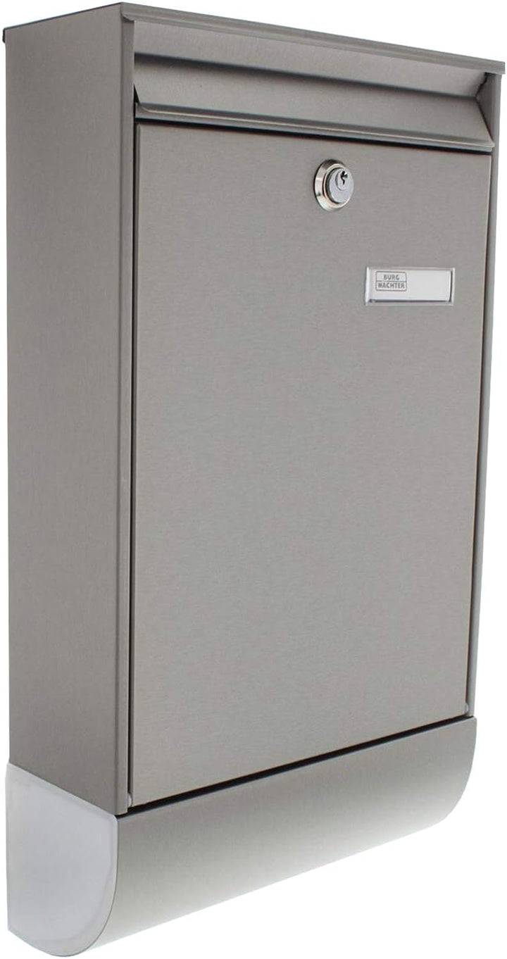 Burg-Wächter Briefkasten mit Zeitungsfach und Namensschild, Rostfreier Edelstahl, Einwurf-Format DIN