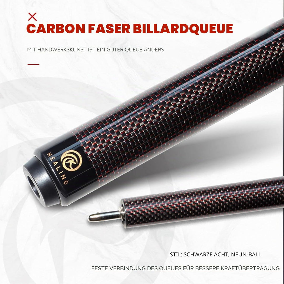 Billardqueue aus Kohlefaser, 58 Zoll, 1/2-Zoll-Struktur, 3-Zahn-Anschluss, 12,4 mm Spitze, 540-567 g