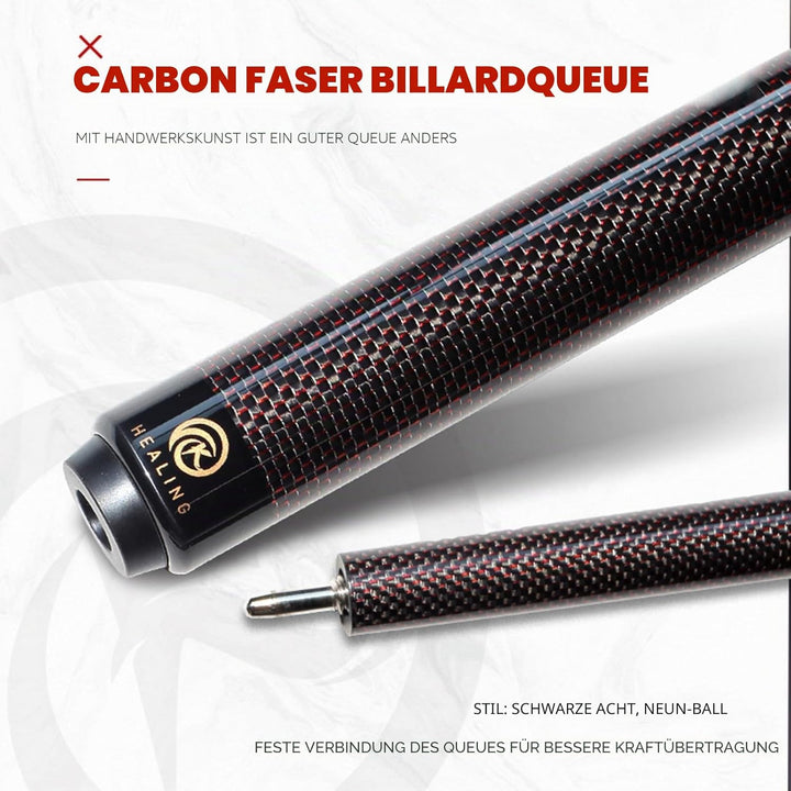 Billardqueue aus Kohlefaser, 58 Zoll, 1/2-Zoll-Struktur, 3-Zahn-Anschluss, 12,4 mm Spitze, 540-567 g