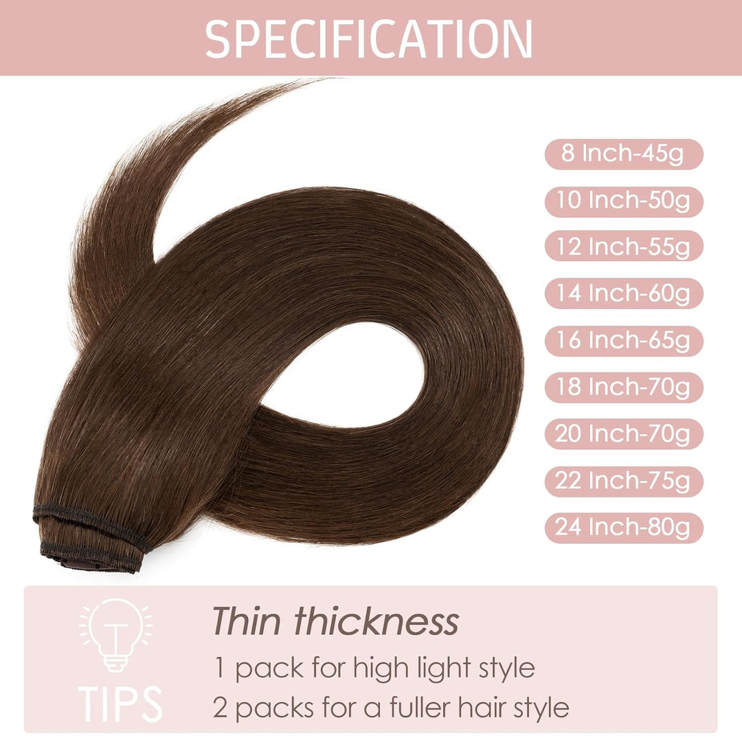 Silk-co Echthaar Clip In Extensions 8 Tressen 18 Clips 60g, Braun Hair Extensions, Remy Echthaar Cli