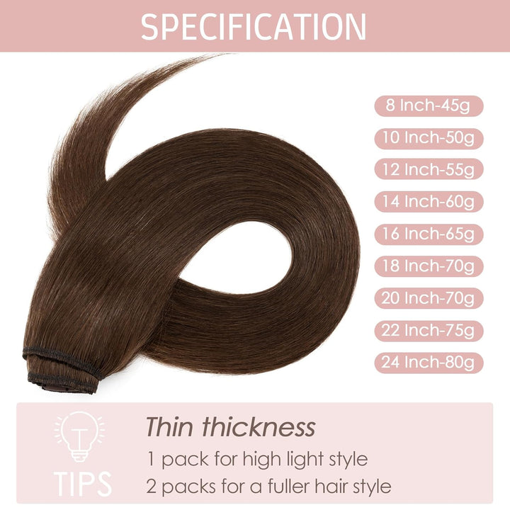 Silk-co Echthaar Clip In Extensions 8 Tressen 18 Clips 60g, Braun Hair Extensions, Remy Echthaar Cli