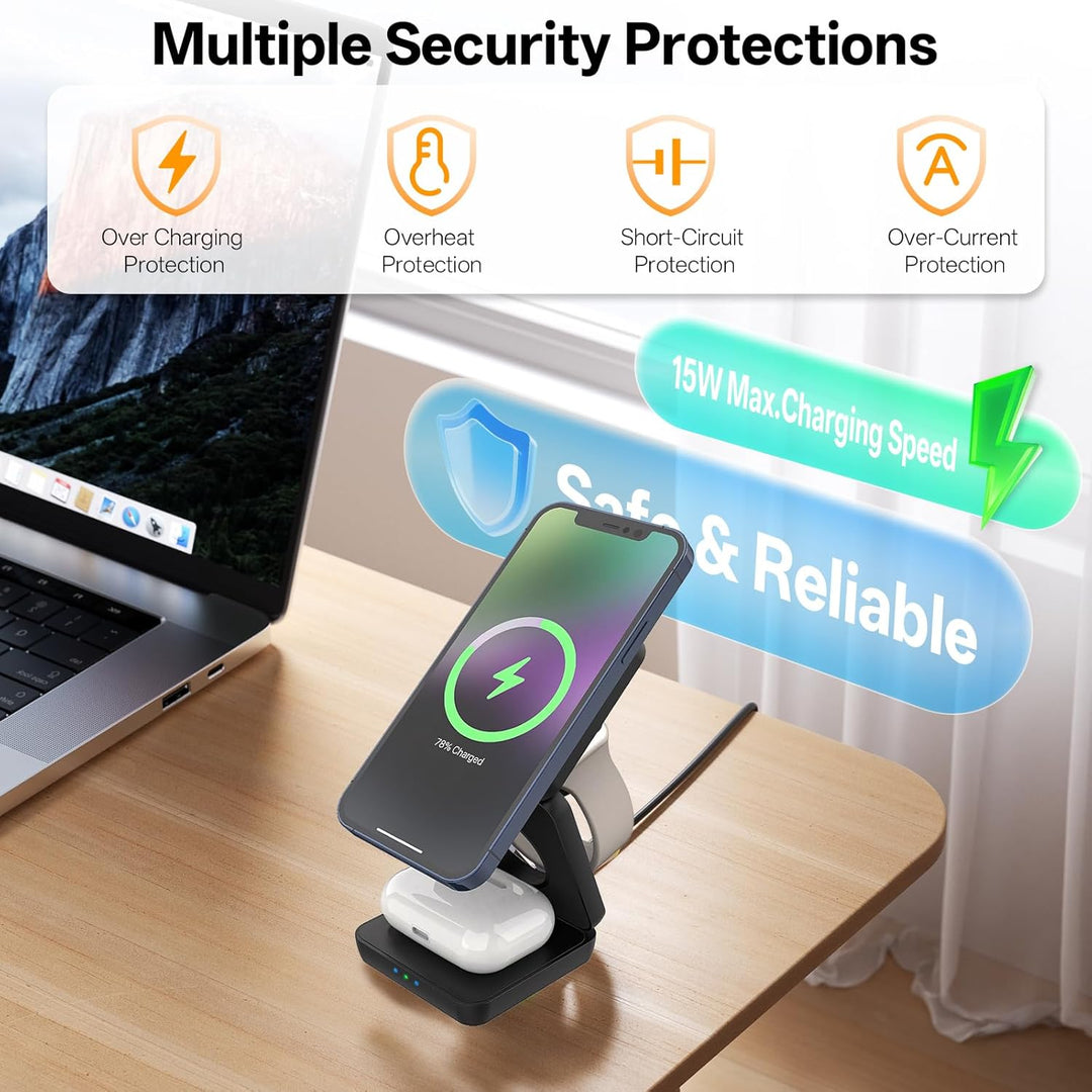 3 in 1 Faltbare Kabellose Ladestation, Induktive Ladestation für Apple Watch und Phone, Wireless Cha