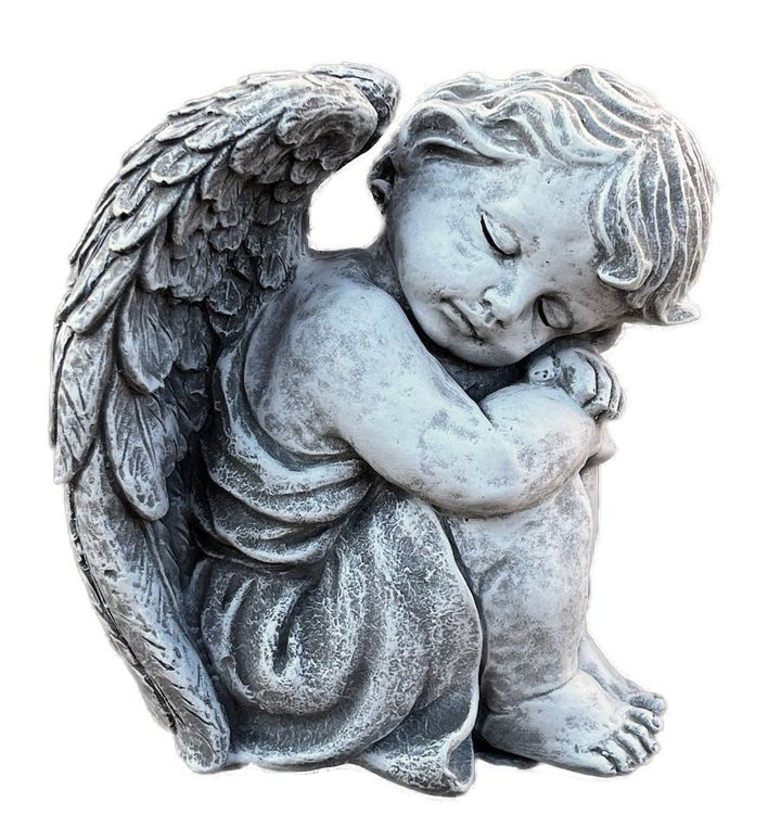 stoneandstyle Steinfigur Engel sitzend gross Steinguss frostfest ca. 6,7 kg