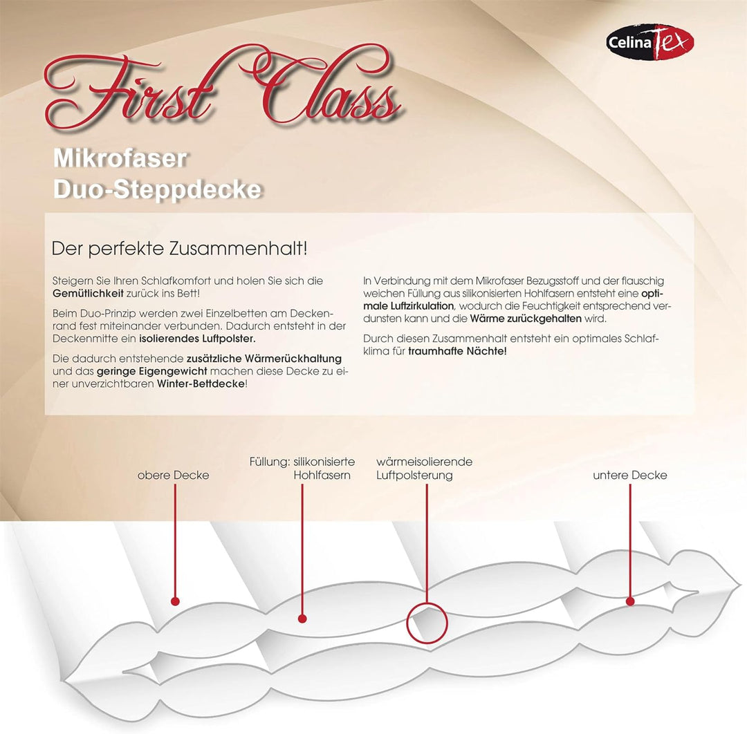 CelinaTex First Class Duo Bettdecke 200 x 200 cm Winter Steppdecke warm Qualitäts Decke Herbst atmun