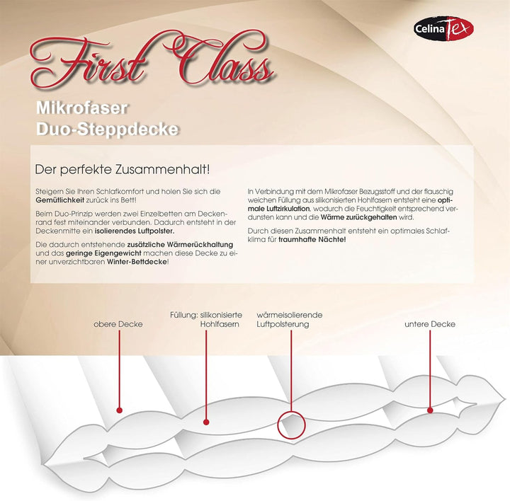 CelinaTex First Class Duo Steppdecken Winterdecke 135 x 200 cm Set mit 1x Kopfkissen 80 x 80 cm Wint